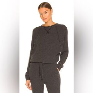 Beyond Yoga With The Band Pullover Waffle Thermal Sweatshirt in Washed Black